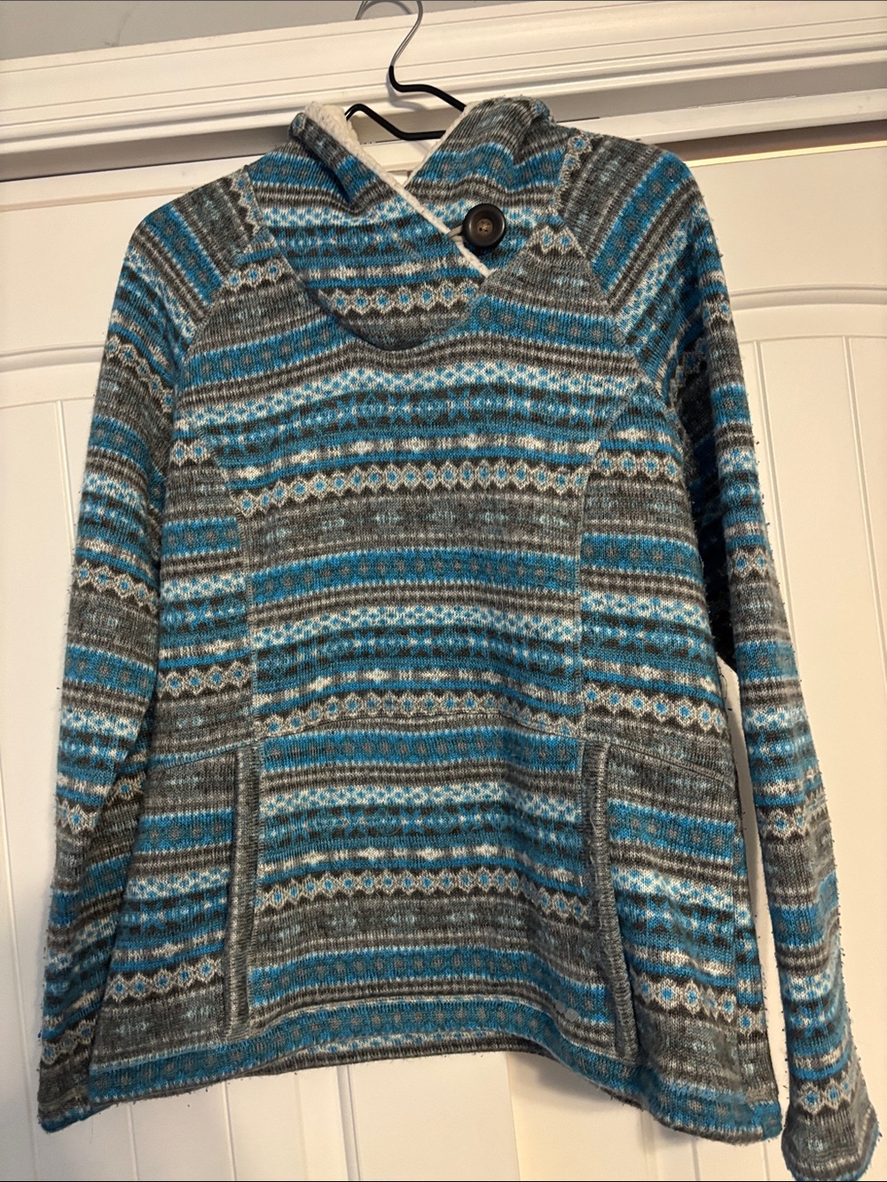 Koppen Teal & Gray Fair Isle Funnel-Neck Pullover